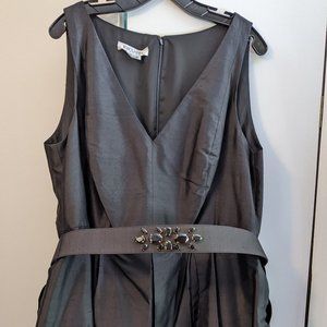 Kay Unger Black Sleeveless Midi Dress with Embellished Belt